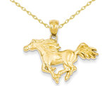 14K Yellow Gold Galloping Horse Charm Pendant Necklace with Chain